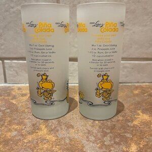 Vintage CoCo Lopez Frosted Pina Colada Glasses Libbey Brand 6" Barware
